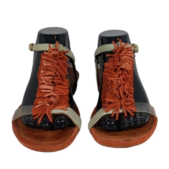 Gentle Souls Bless Summer T-Strap Fringed Sandals Sz 7 - Picture 1 of 13